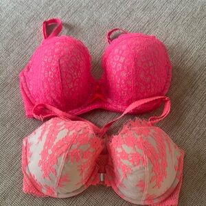 Lace Push-Up Bra Set - Pink & Cream